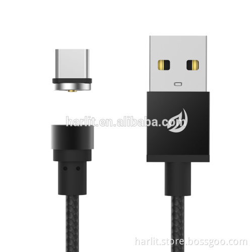 USB Type C Charge Cables With Round Shape Magnetic Type C Connector For Mobile Phone Charge Black Color